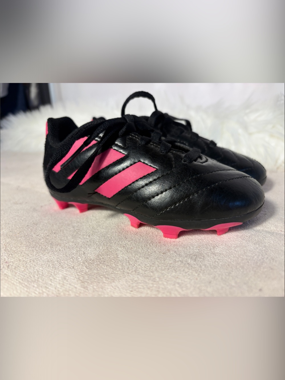 adidas Kids Black and Pink Soccer Cleats